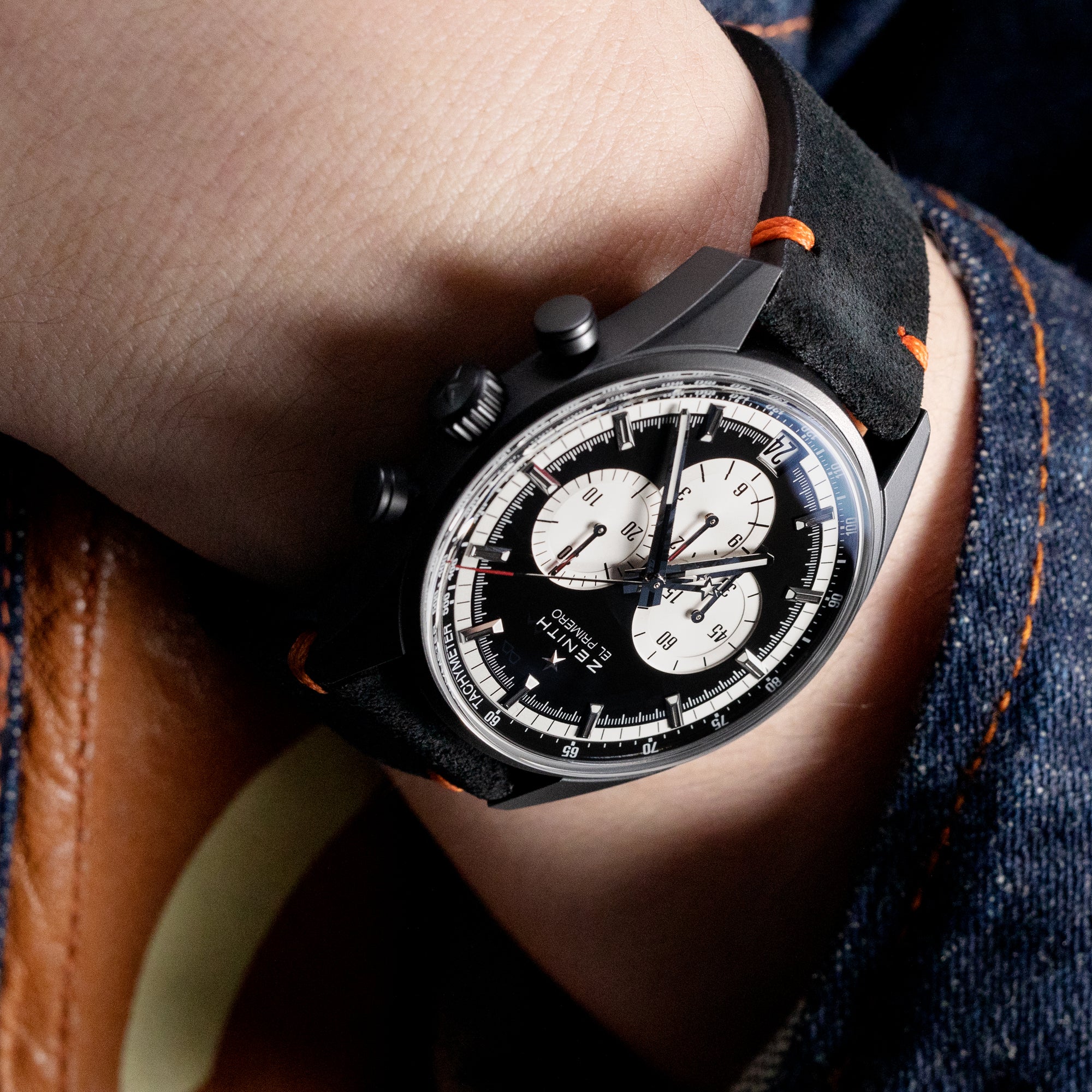 21mm Black Quick Release Italian Suede Leather Watch Strap, Orange St. - Image 3