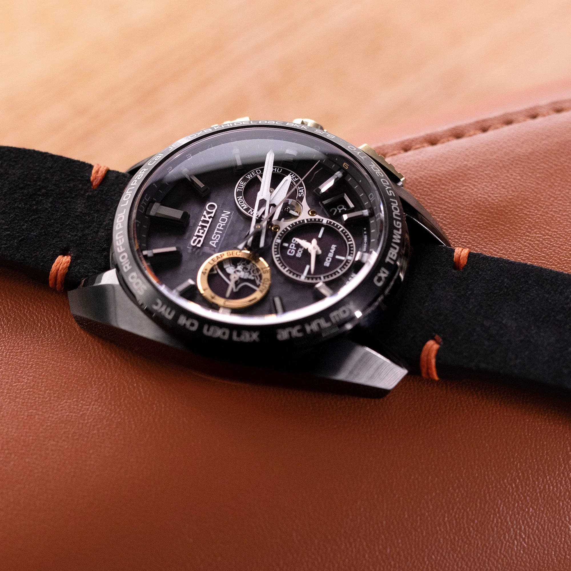 21mm Black Quick Release Italian Suede Leather Watch Strap, Orange St. - Image 4