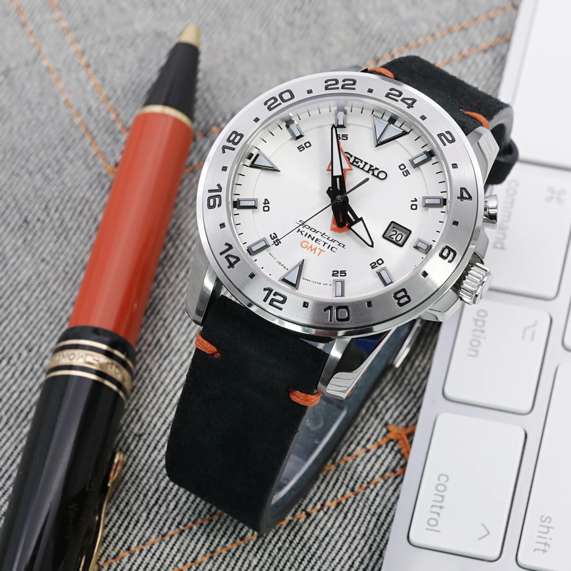 21mm Black Quick Release Italian Suede Leather Watch Strap, Orange St. - Image 5