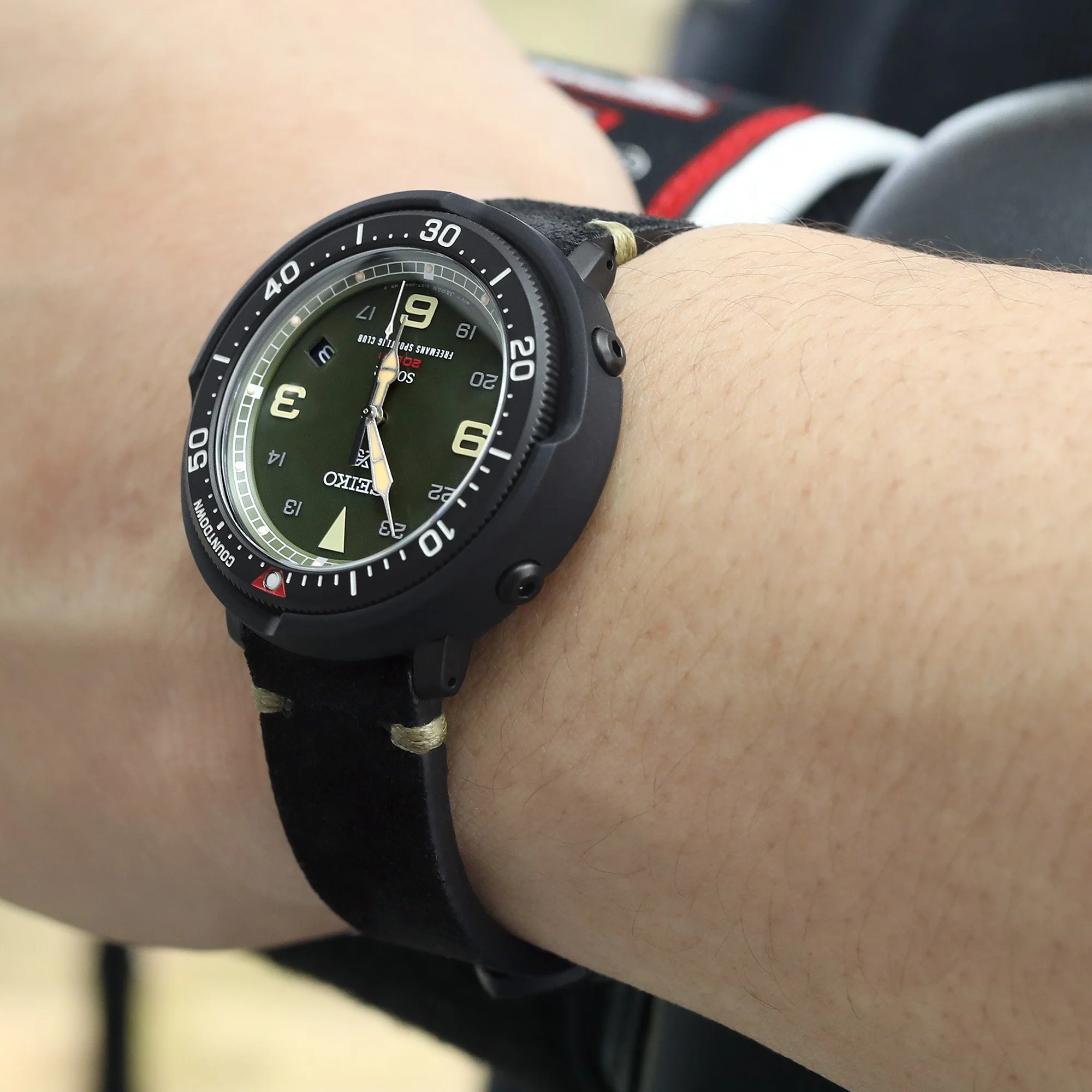 20mm Black Quick Release Italian Suede Leather Watch Strap,   Military Green St. - Image 4