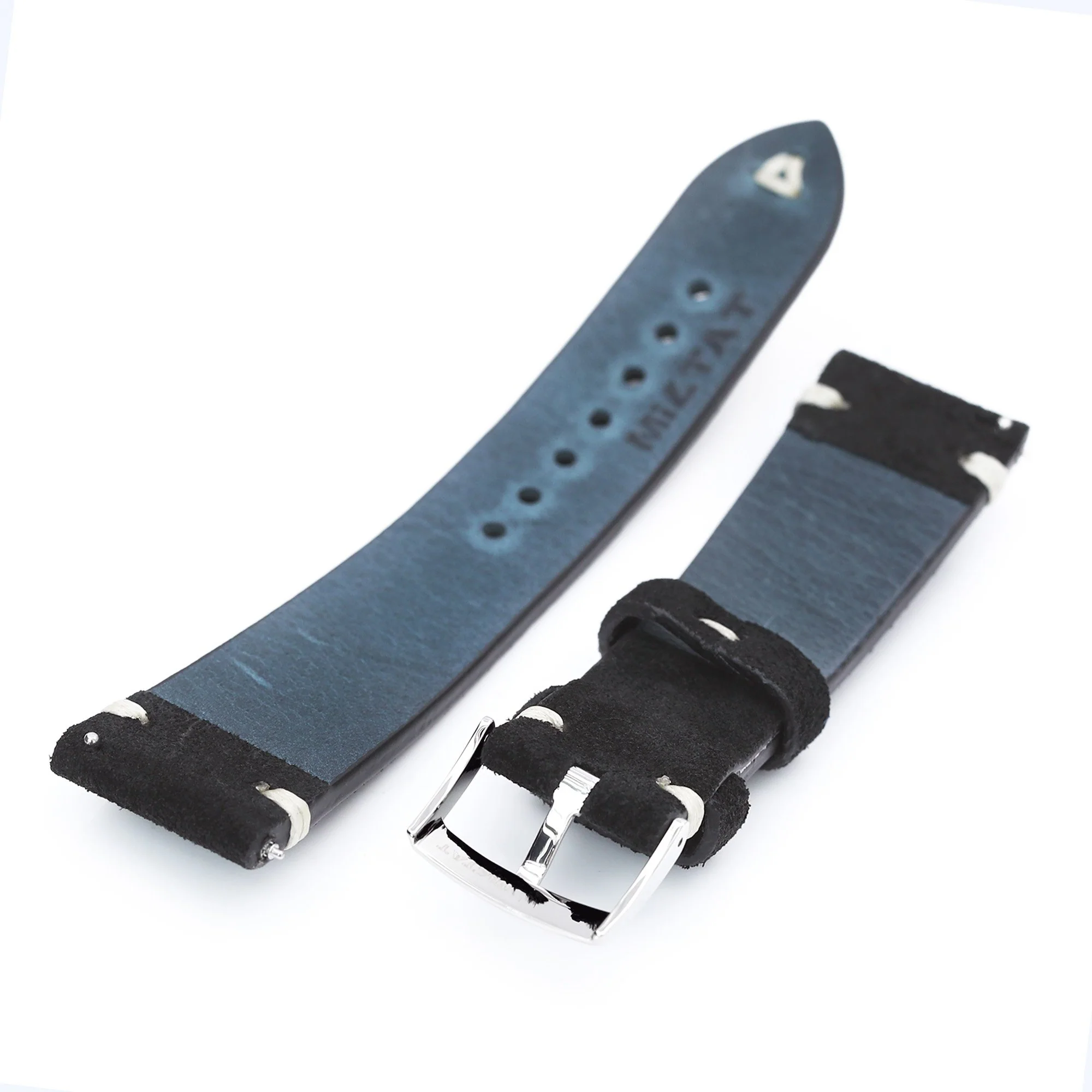 22mm Black Quick Release Italian Suede Leather Watch Strap, Beige St. - Image 6