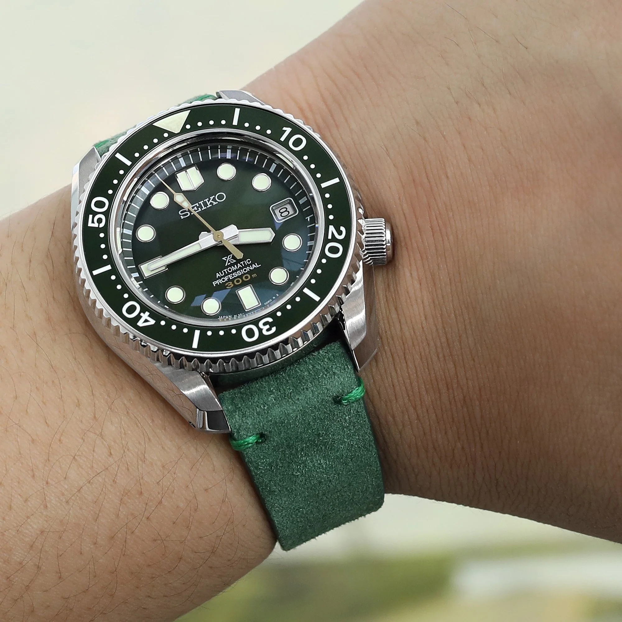 20mm Emerald Green Quick Release Italian Suede Leather Watch Strap, Green St. - Image 4