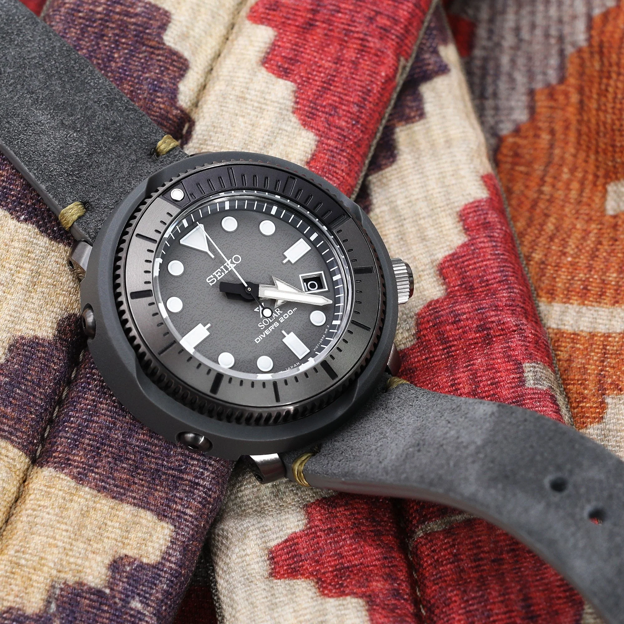 22mm Grey Quick Release Italian Suede Leather Watch Strap, Military Green St. - Image 3
