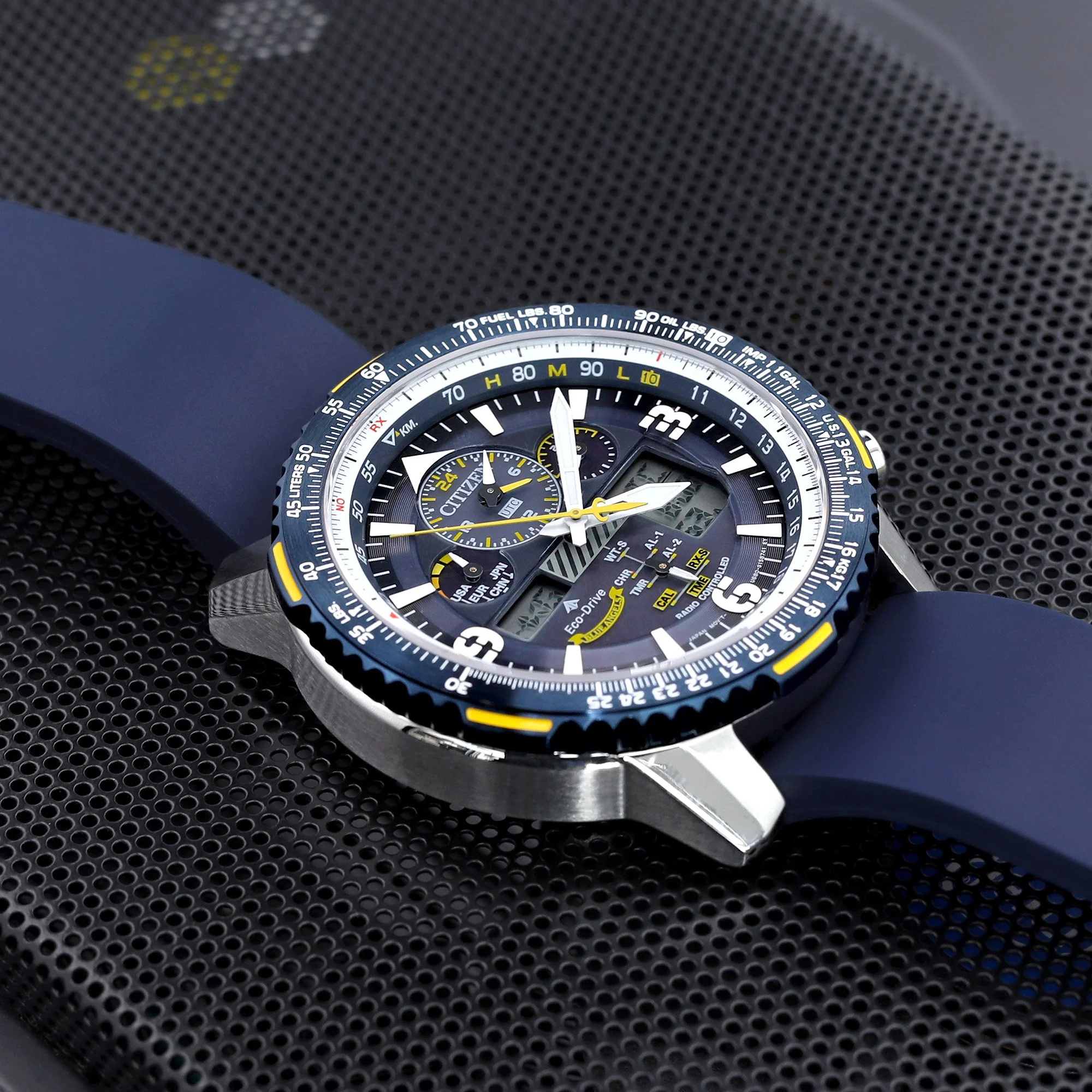 20mm or 22mm Straight End Navy Blue FKM Rubber Quick Release Watch Band, Brushed - Image 3