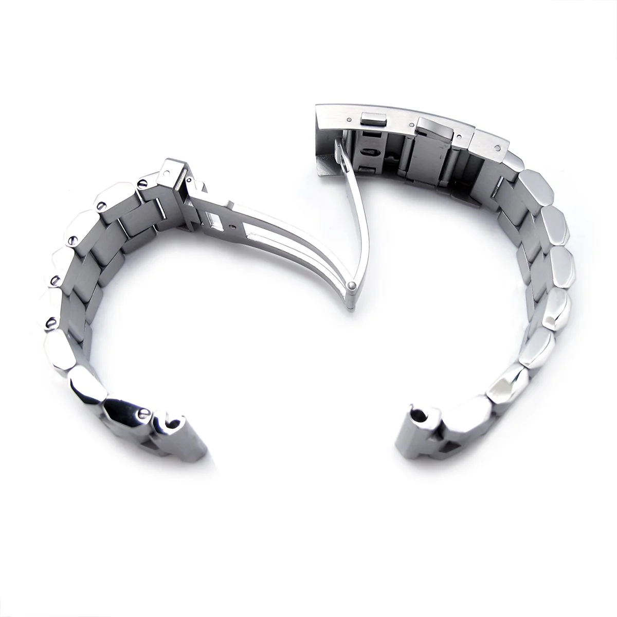 20mm Hexad Watch Band Straight Lug, 316L Stainless Steel Wetsuit Ratchet Buckle Brushed - Image 6