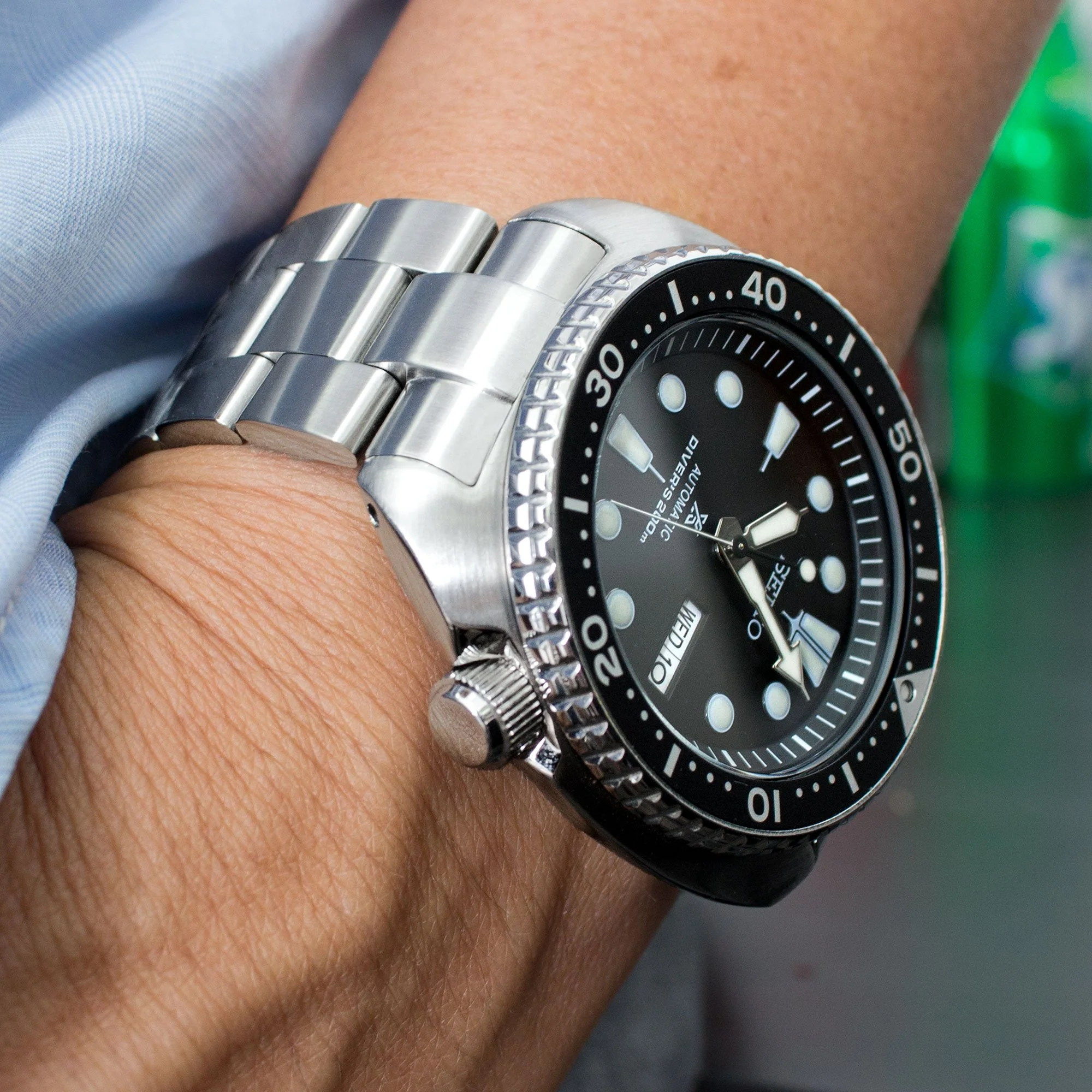 22mm Super-O Boyer Watch Band for Seiko New Turtles SRP777 SRP775 SRPA21 (PADI), Stainless Steel - Brushed, Wetsuit Ratchet Diver Clasp - Image 3