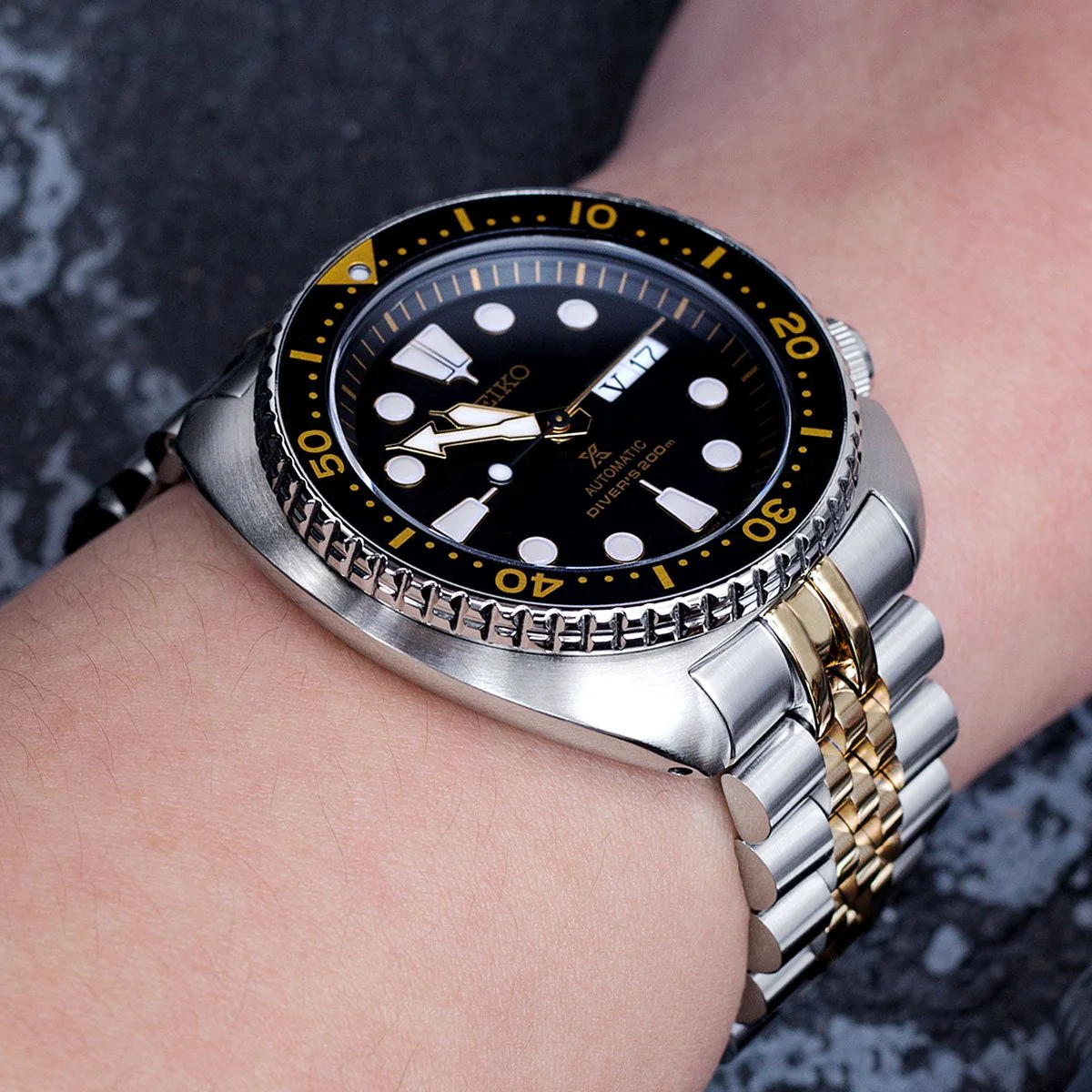 22mm Super-J Louis JUB Watch Band for Seiko New Turtles SRP777 SRP775 SRPA21 (PADI), Stainless Steel - Two Tone IP Gold Polished Center Links, SUB Diver Clasp - Image 3