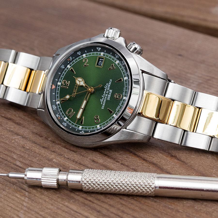 20mm Super-O Boyer Watch Band compatible with Seiko Alpinist SARB017, Two Tone IP Gold Solid SUB Clasp - Image 3