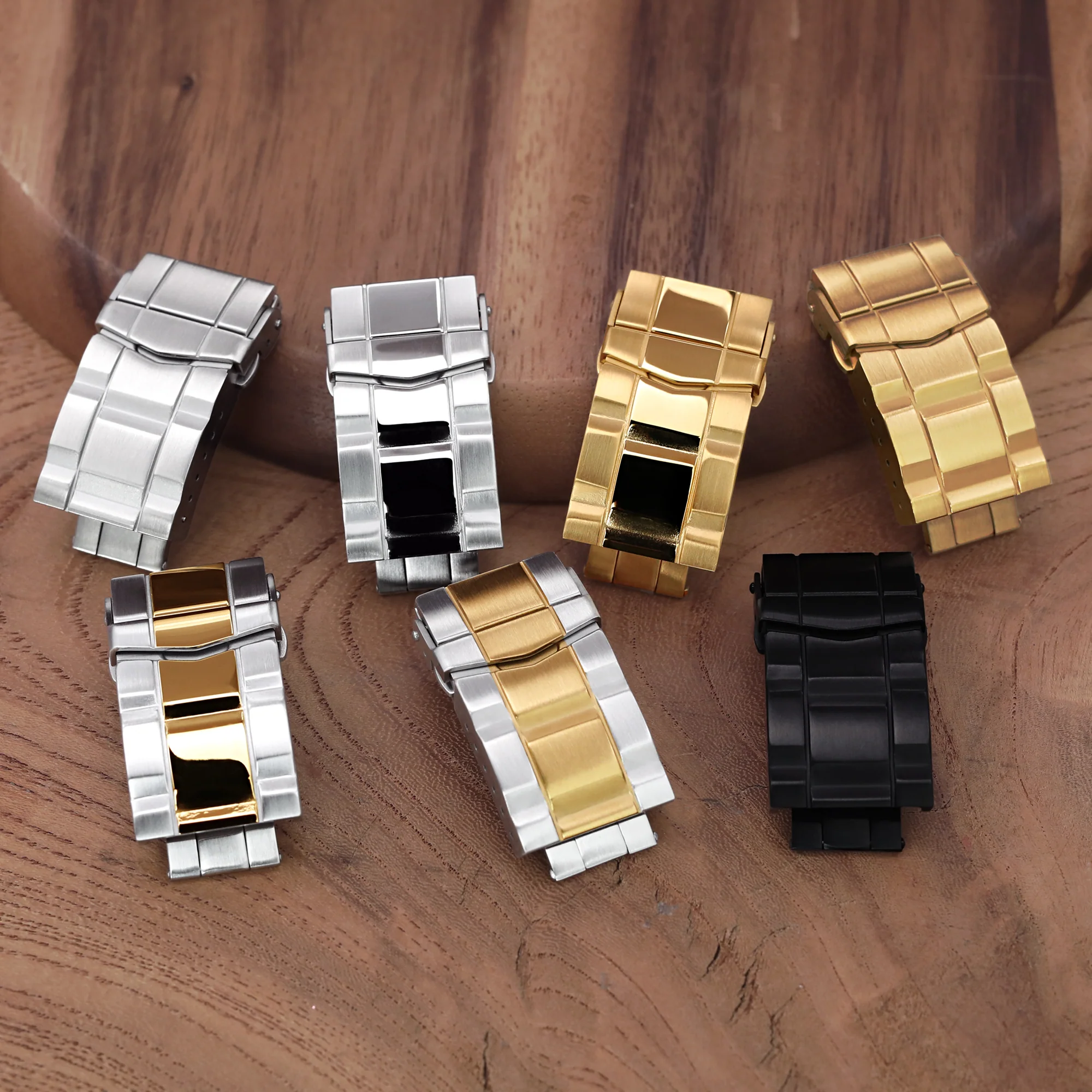 16mm or 18mm Solid 316L Stainless Steel Double Locks SUB Diver Clasp, Button Control, 2-tone IP Polished Gold - Image 4