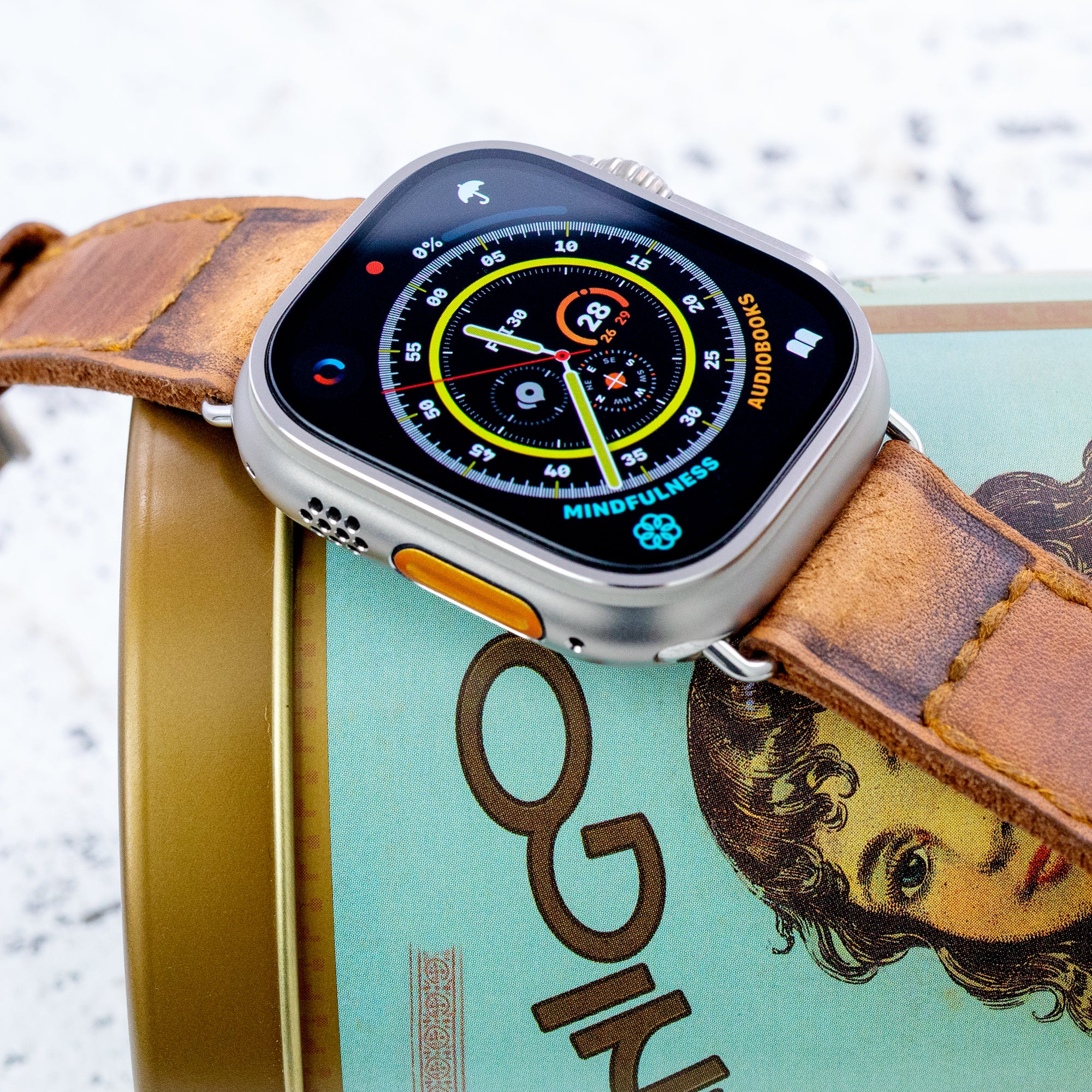 24mm Light Brown Handmade Watch Band compatible with Apple Watch 42/44mm, Quick Release pins - Image 3
