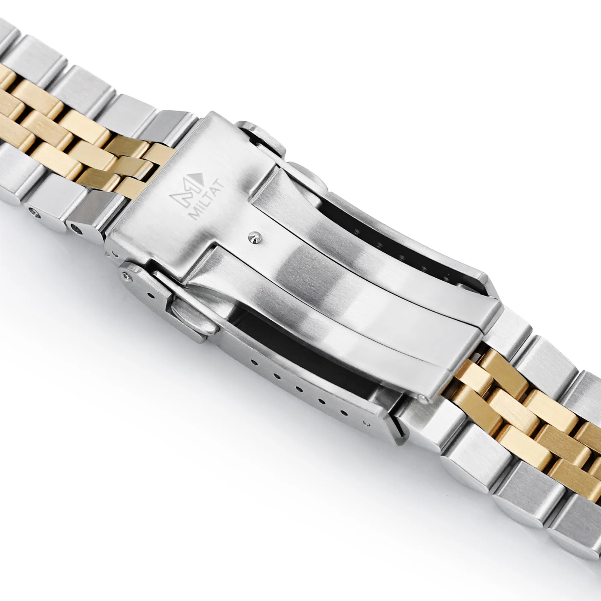 18mm, 19mm or 20mm Super-JUB II QR Watch Band Straight End Quick Release, 316L Stainless Steel Two Tone IP Gold V-Clasp - Image 10