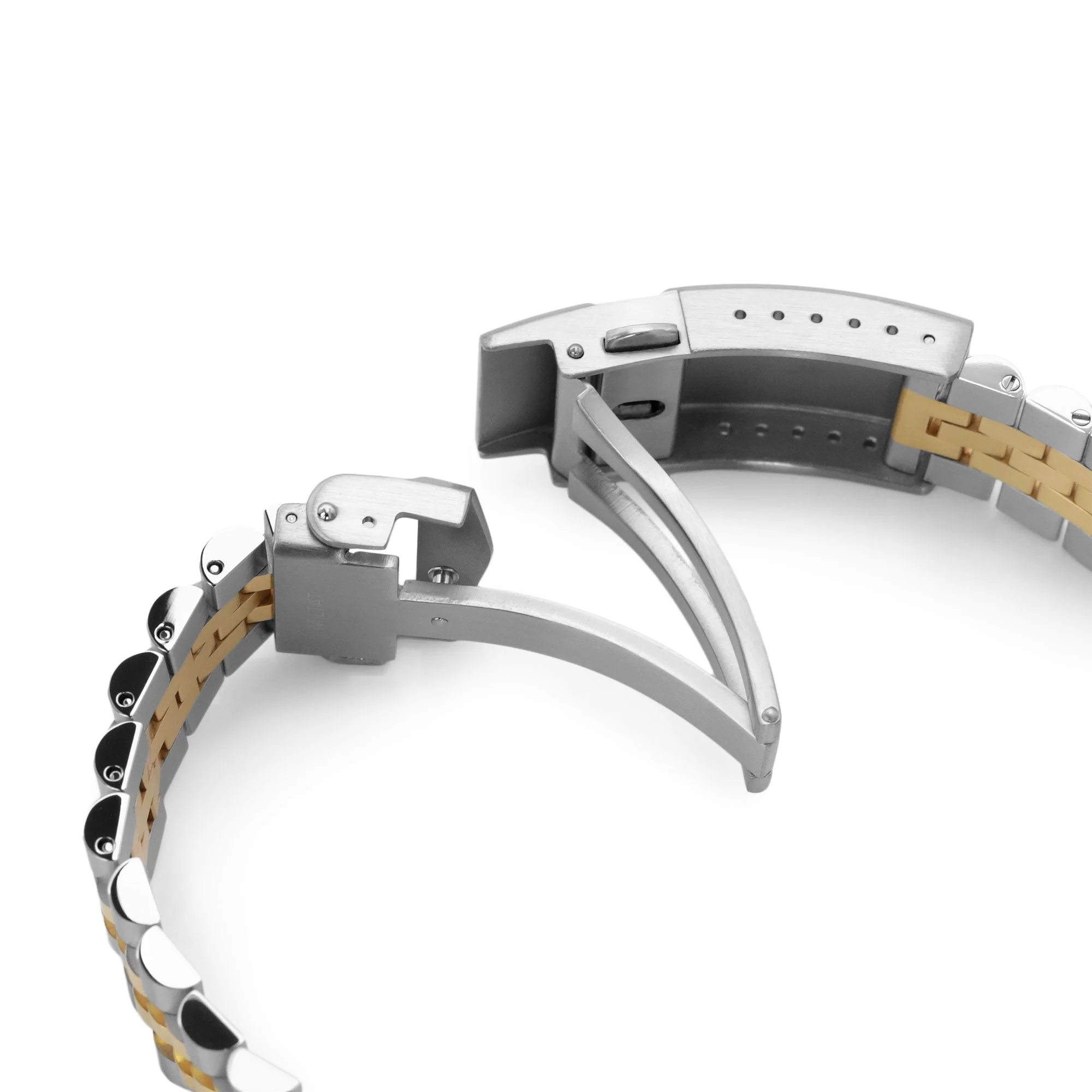 18mm, 19mm or 20mm Super-JUB II QR Watch Band Straight End Quick Release, 316L Stainless Steel Two Tone IP Gold V-Clasp - Image 7