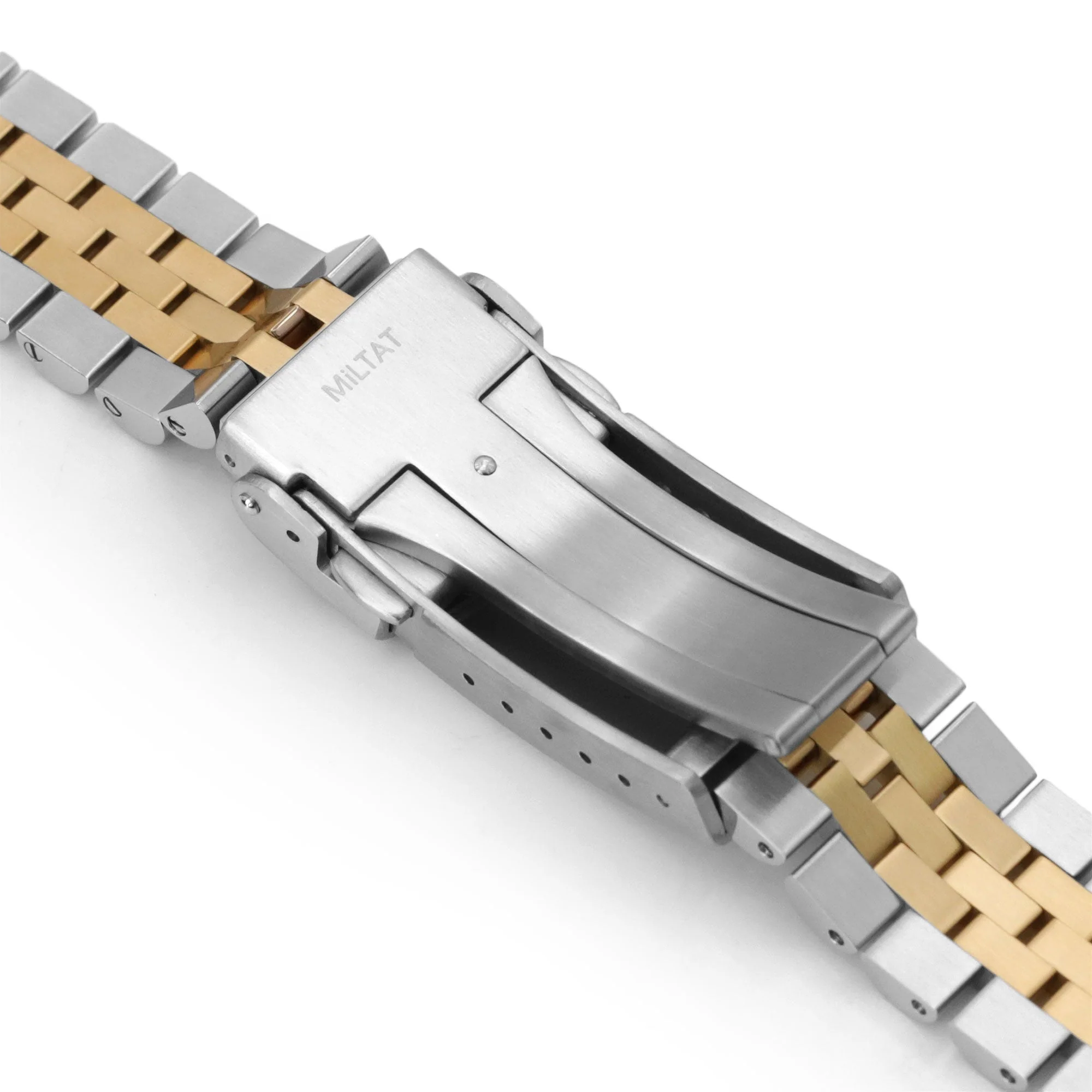 18mm, 19mm or 20mm Super-JUB II QR Watch Band Straight End Quick Release, 316L Stainless Steel Two Tone IP Gold V-Clasp - Image 8