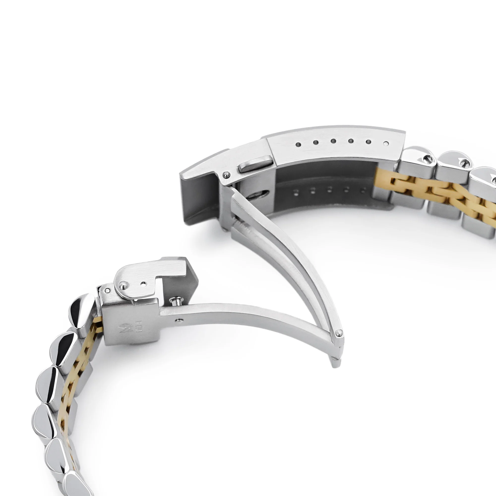 18mm, 19mm or 20mm Super-JUB II QR Watch Band Straight End Quick Release, 316L Stainless Steel Two Tone IP Gold V-Clasp - Image 9