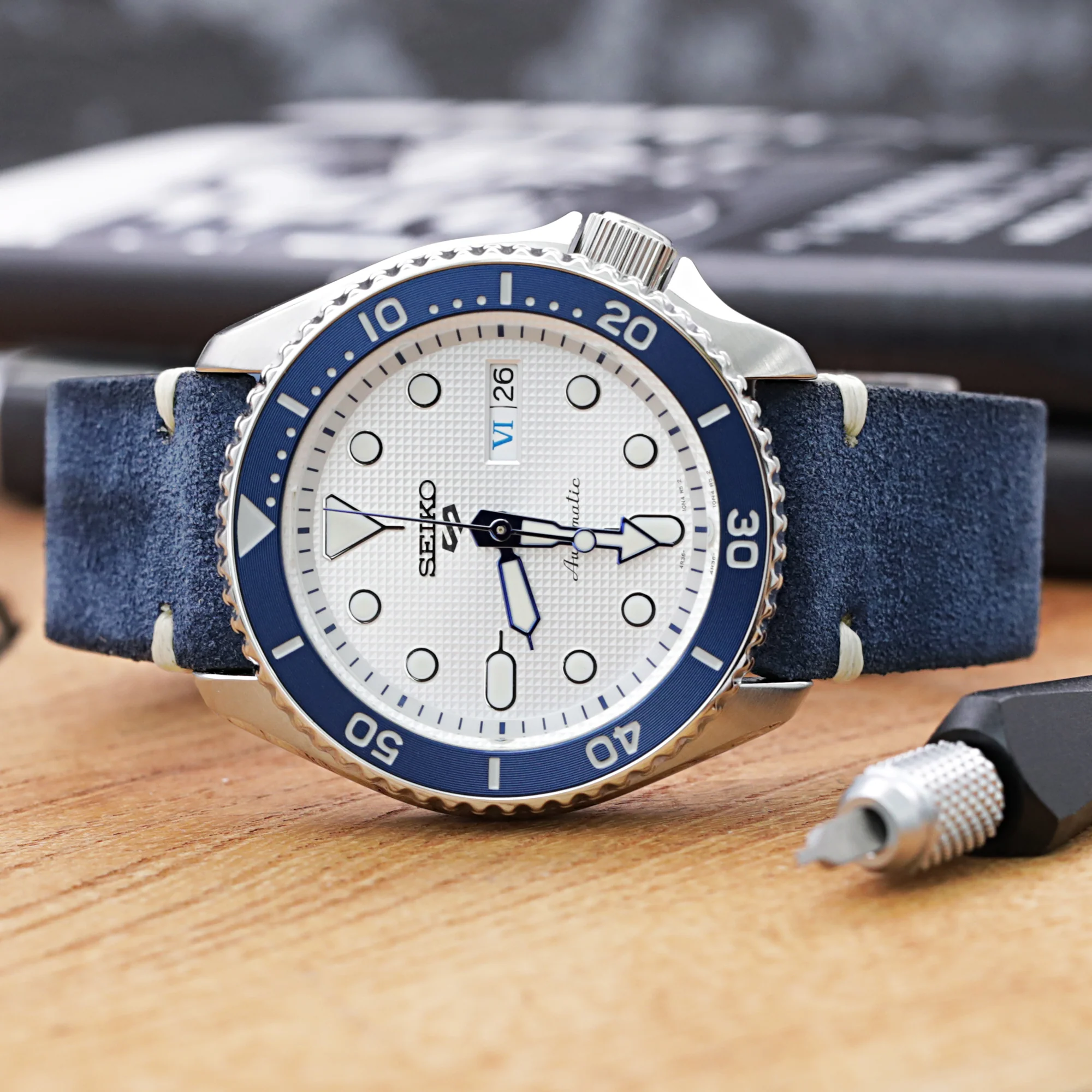 Navy Blue Nubuck Leather Quick Release Strap 19mm to 22mm - Image 3
