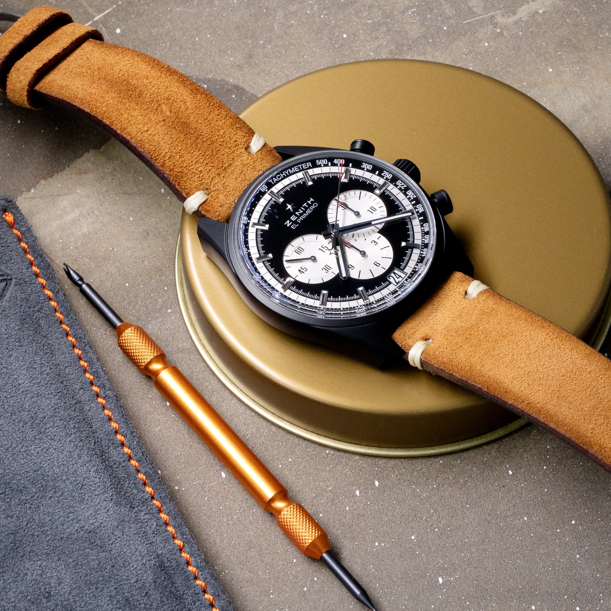 Camel Brown 19mm, 20mm, 21mm, 22mm MiLTAT Quick Release Nubuck Leather Watch Strap, Beige Stitching, Sandblasted - Image 4
