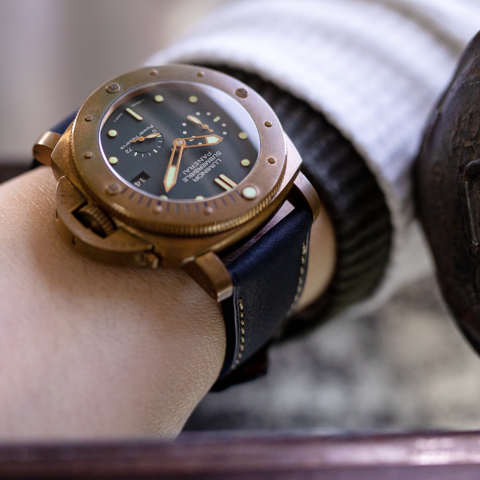 Pam Collection, Matte Black Italian Leather Watch Strap for Panerai, Beige Stitching - Image 5